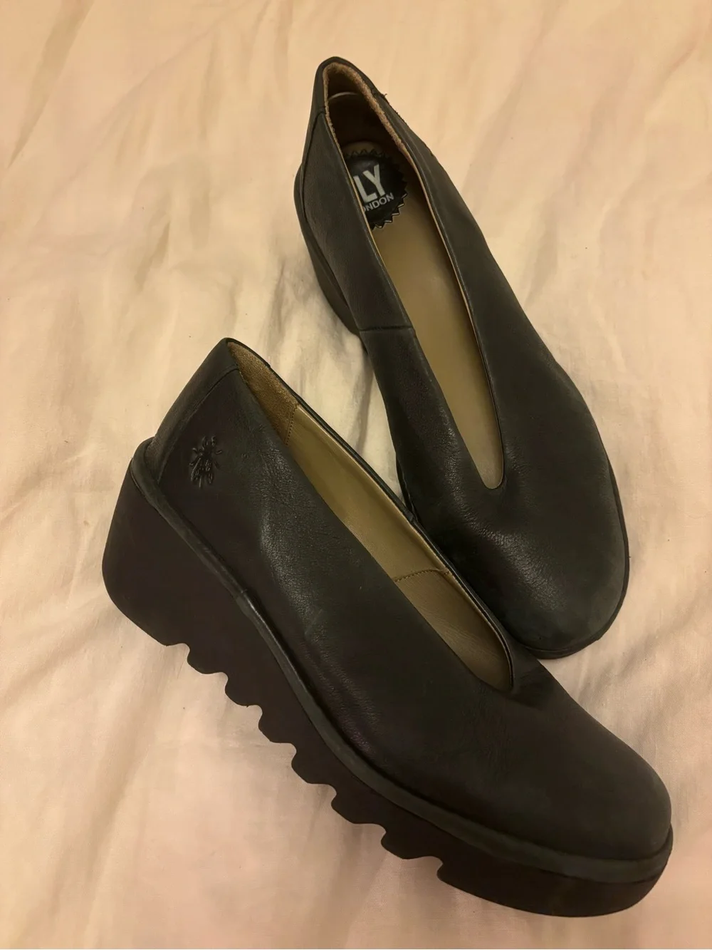 Fly London Black Leather Platform Slip-On